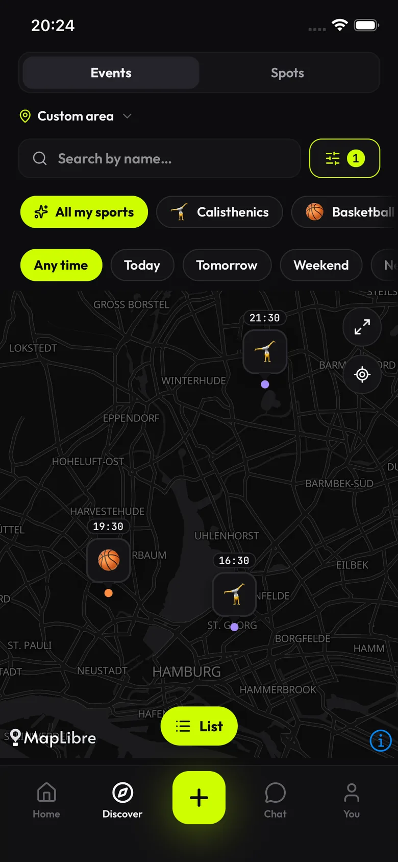 FitUrbia Discover map screen